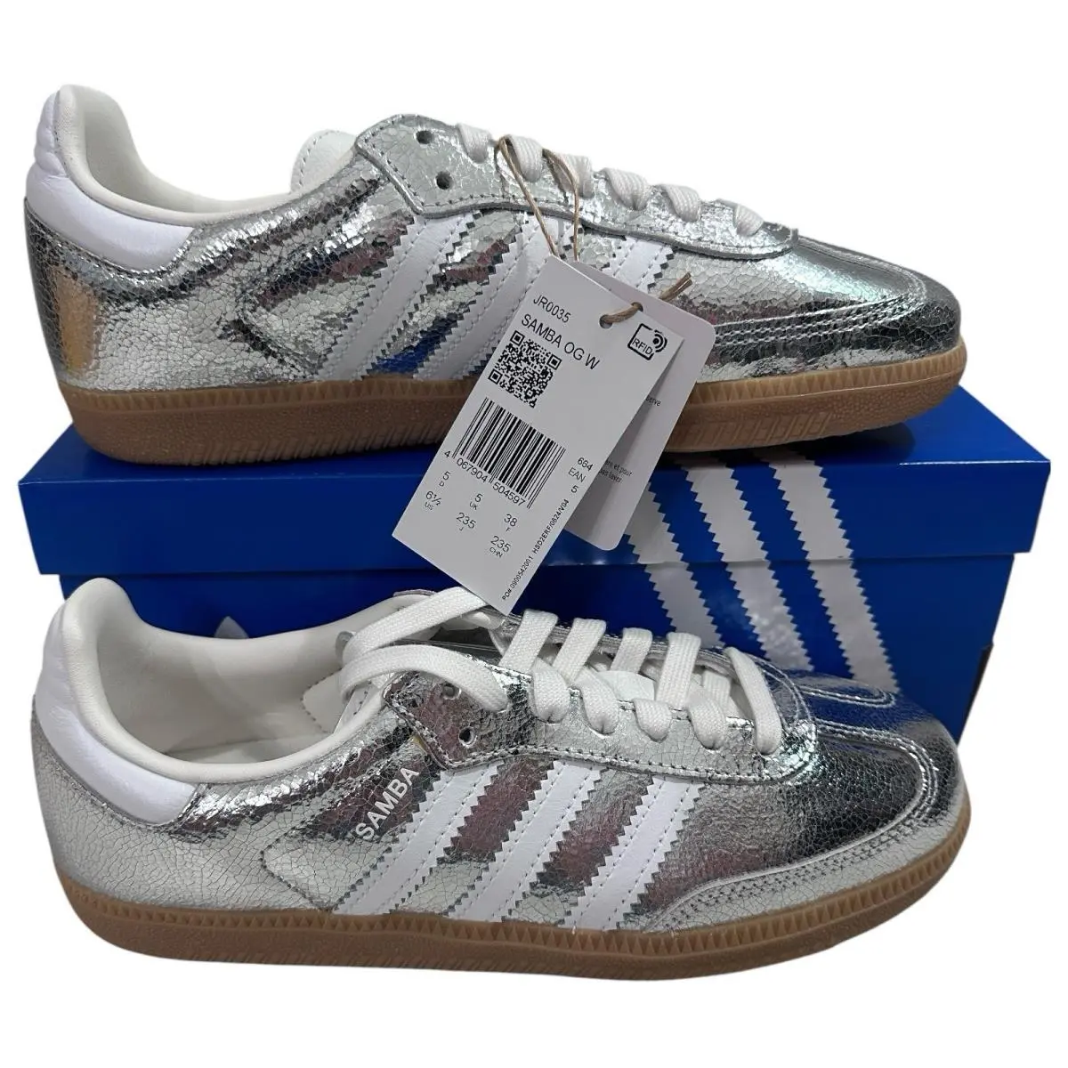Adidas Samba OG W Women’s 6.5 Silver Metallic White Gum Sneakers JR0035 - Silver