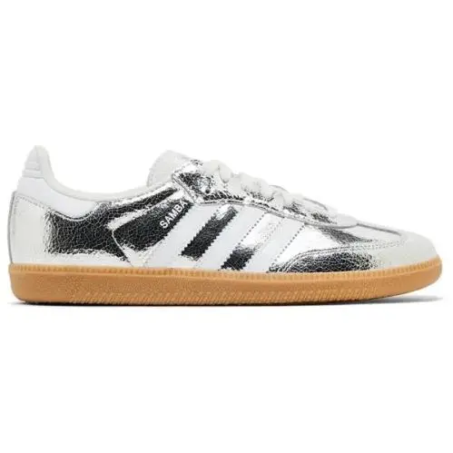 Mens Size 12 Adidas Samba OG Silver Metallic Cracked Leather Shoes JR0035 - Silver