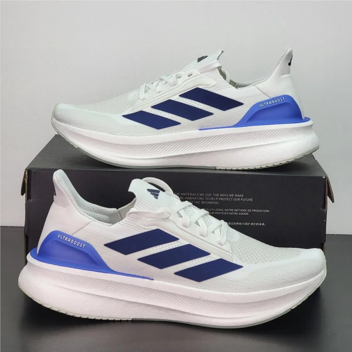 Adidas Ultraboost Men`s Size 13 Running Shoes White Blue Athletic Sneakers - White