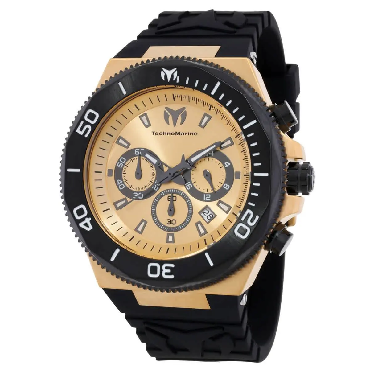 Technomarine Manta Chronograph Gmt Quartz Men`s Watch TM-224020 - Dial: Gunmetal and Gold, Band: Black, Bezel: Two-tone (Black and Gold)