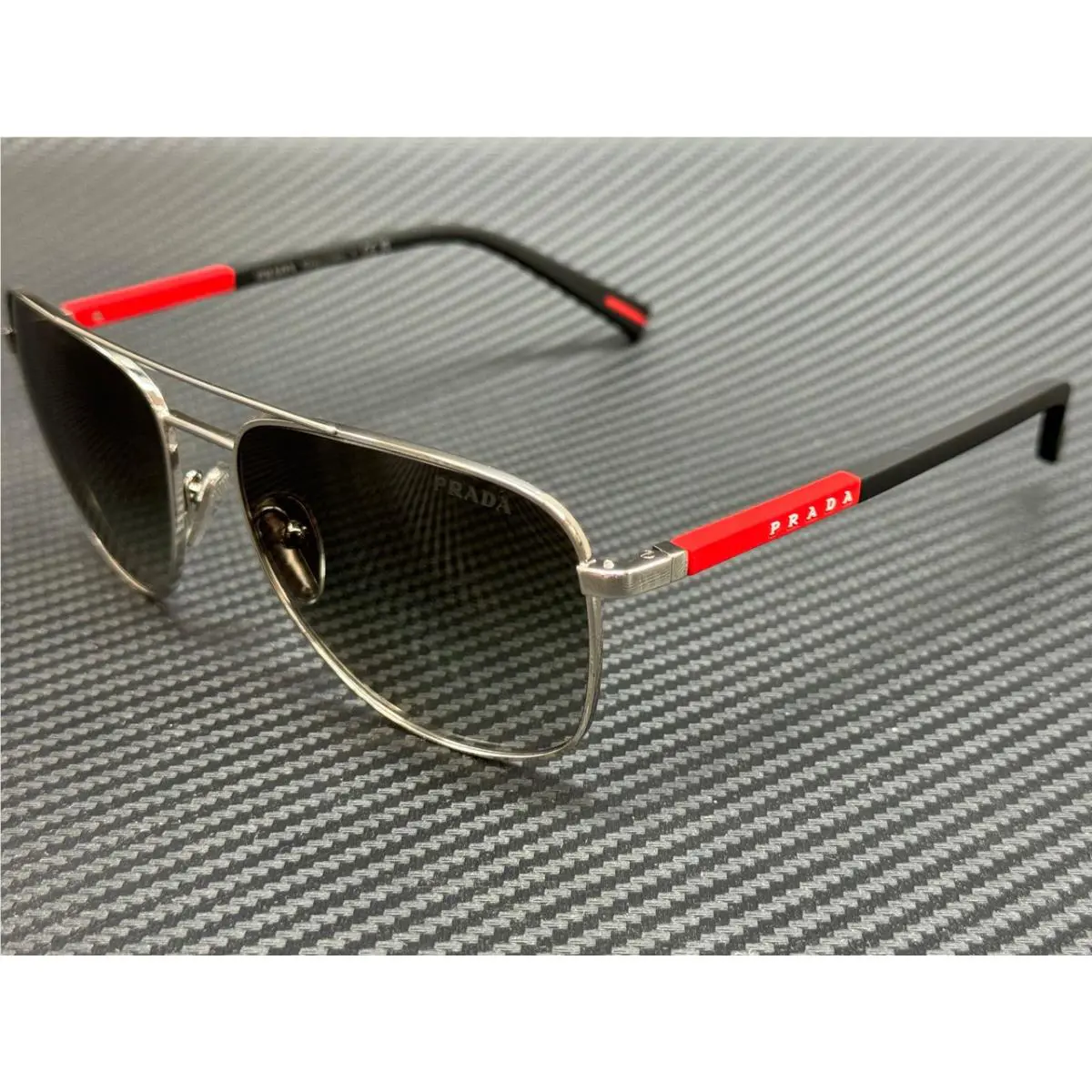 Prada Linea Rossa PS 54ZS 1BC02M Silver Grey Gradient Men`s 60 mm Sunglasses