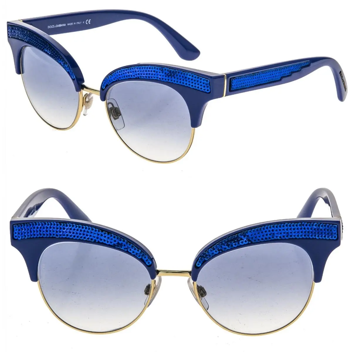 Dolce Gabbana 6109 DG6109 Sequin Blue Cat Eye Fashion Sparkle Sunglasses