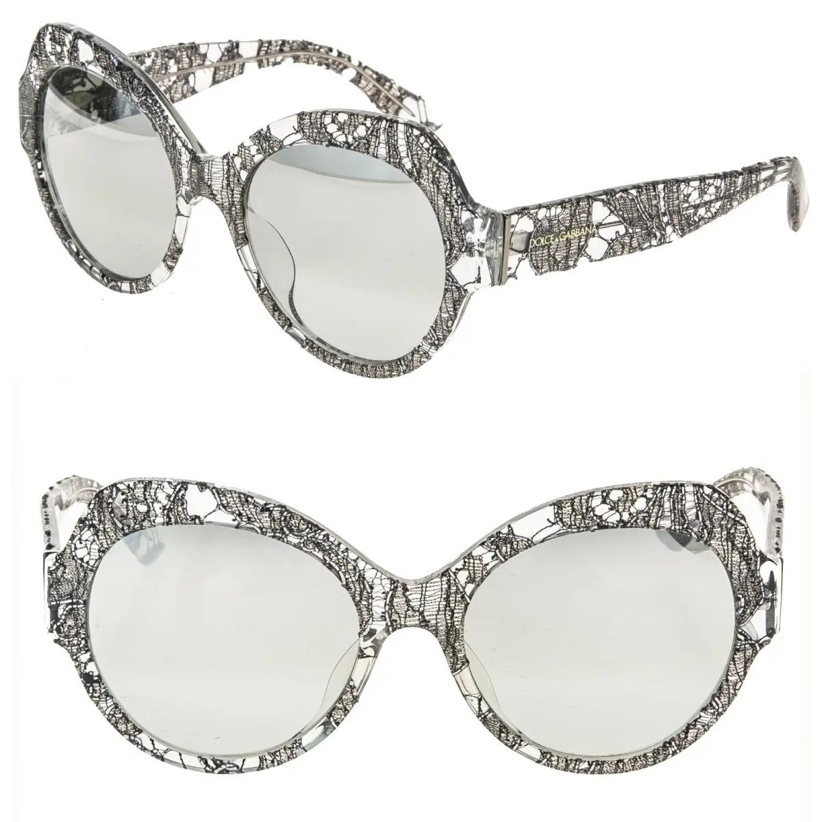 Dolce Gabbana DG4320 Print Family Lace 4320 Crystal Black Mirrored Sunglasses