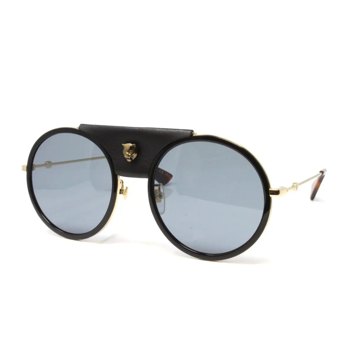 Gucci Sunglasses Women`s Gold Black Round Metal 56mm Grey Lens GG0061S-016