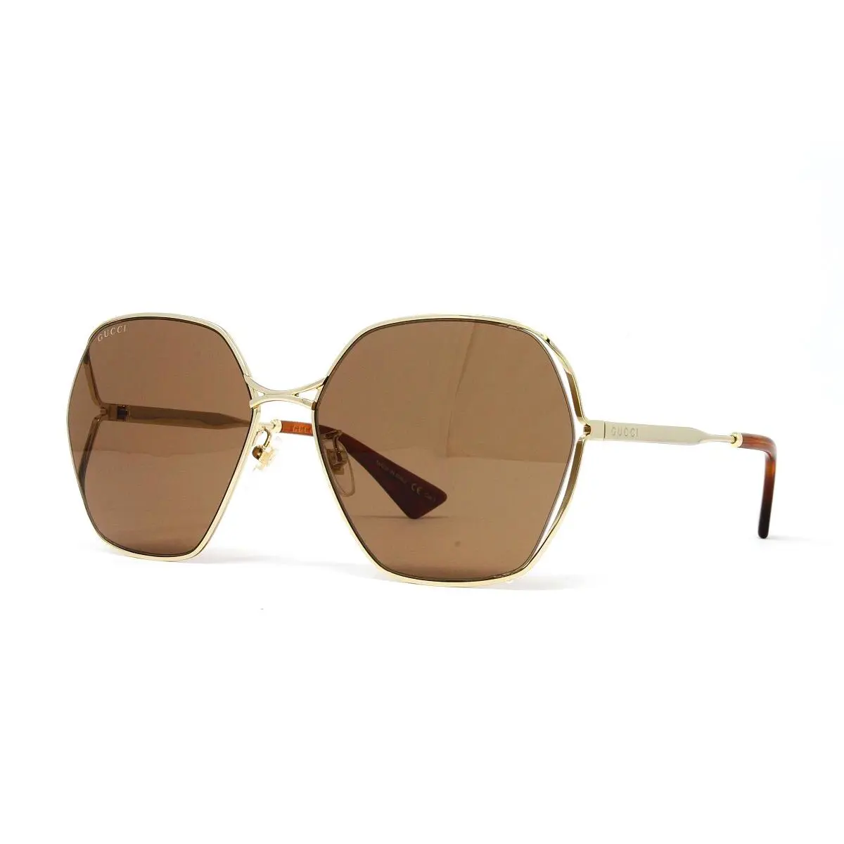 Gucci Sunglasses Women`s Gold Square Metal 63mm Brown Lens GG0818SA-002