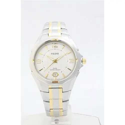 Pulsar PXH822 Men`s Silver-tone Dial Two-tone Bracelet Stainless Steel Watch - Face: Silver, Dial: Silver, Band: Two-Tone