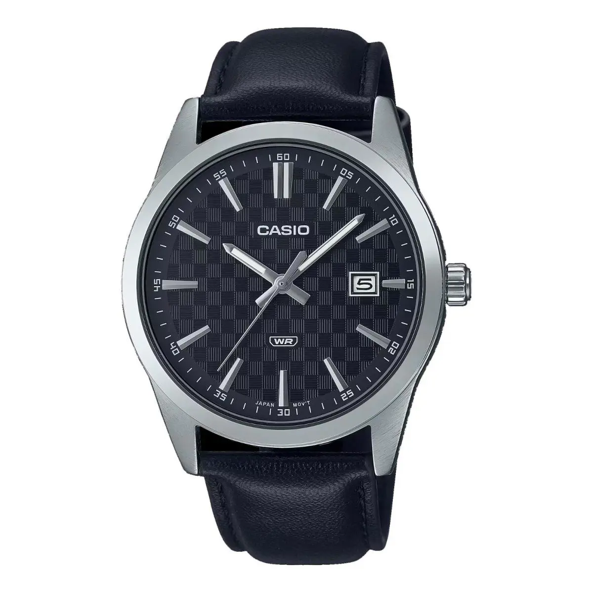Casio MTP-VD03L-1A Men`s Standard Leather Band Black Dial 3-Hand Analog Watch - Dial: Black, Band: Black, Bezel: Silver