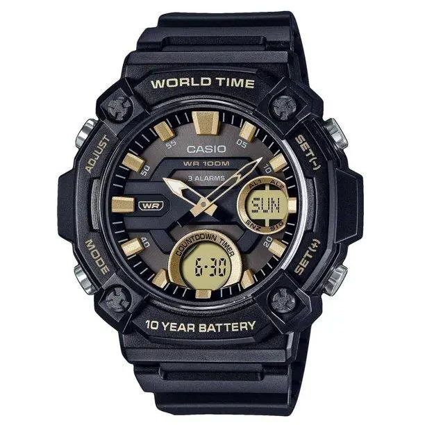 Casio AEQ120W-9A Men`s Sports Analog Digital Black/gold Watch