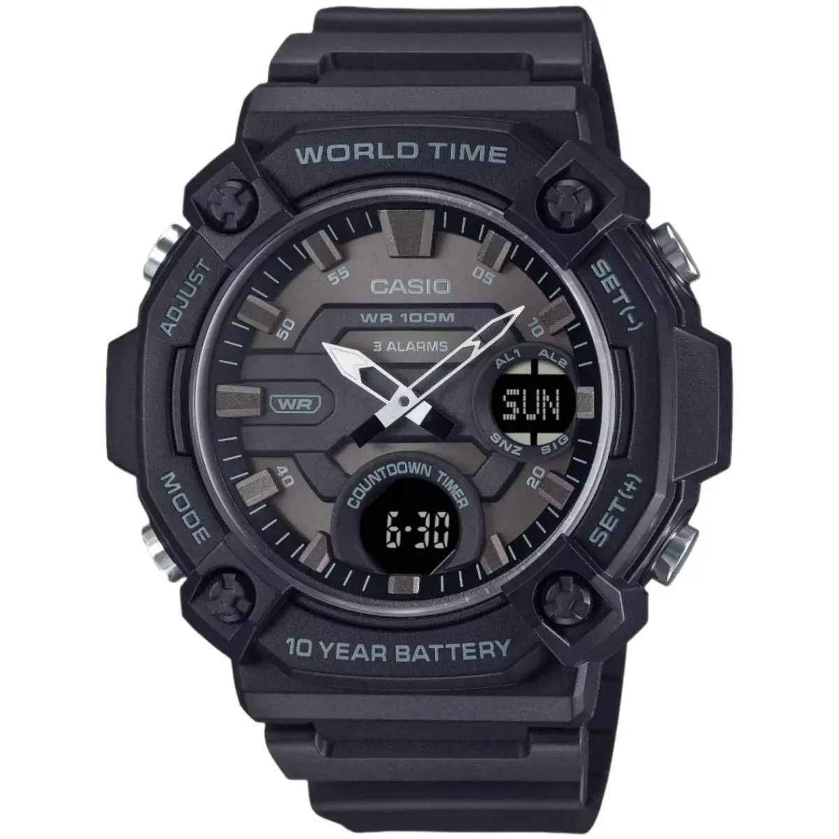 Men`s Watch World Time Black and Grey Dial Analog-digital AEQ-120W-1BVCF by Casio