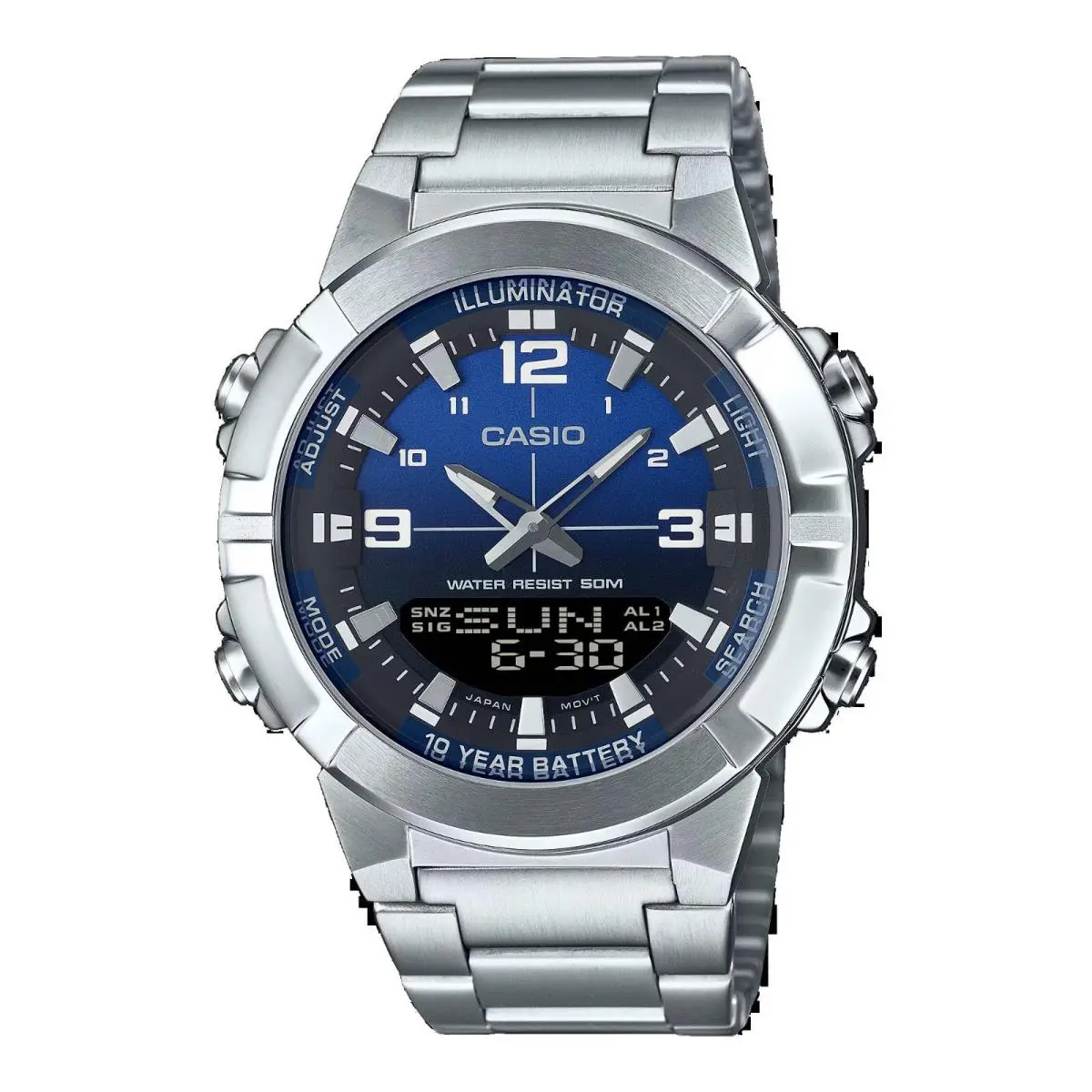 Casio AMW870DA-2A1V Men`s Stainless Steel Blue Dial Analog Digital Watch