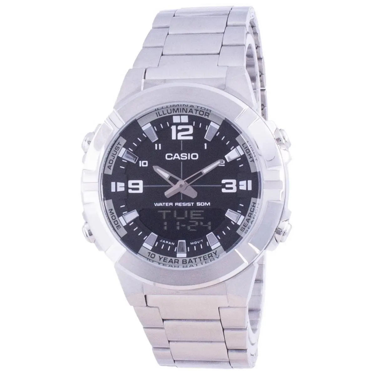 Analog-digital World Time Telememo Stainless Steel AMW-870D-1A Men`s Watch by Casio