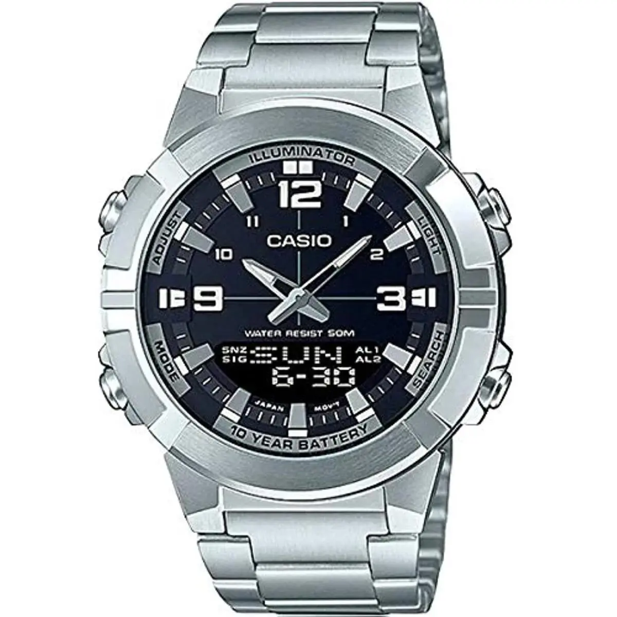 Casio Analog Digital World Time Stainless Steel AMW870D-1A Men`s Watch