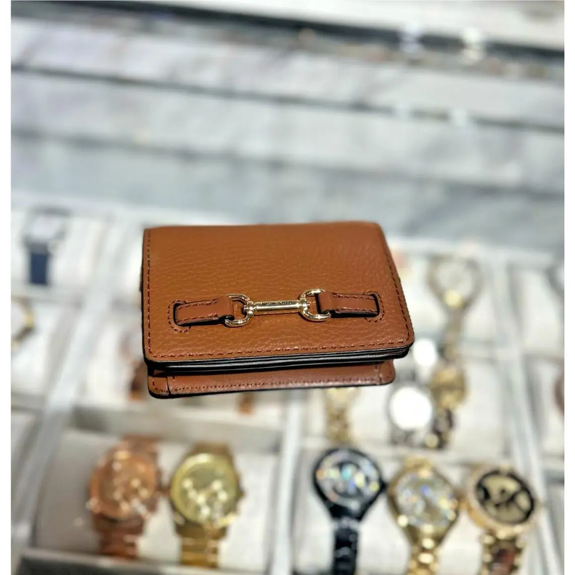 Michael Kors Carson Small Flap Wallet Luggage Pebbled Leather
