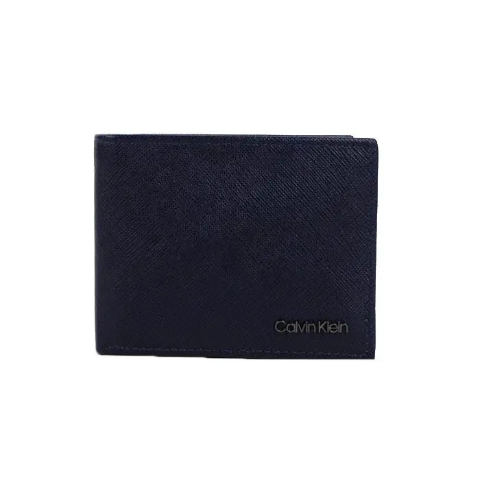 Calvin Klein Blue Saffiano Leather Passcase with ID Wallet