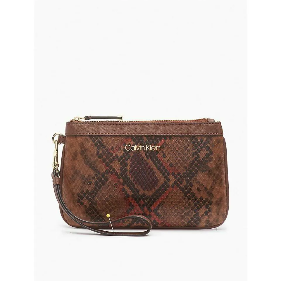 Calvin Klein Women`s Python Large Zip Wristlet-color:walnut