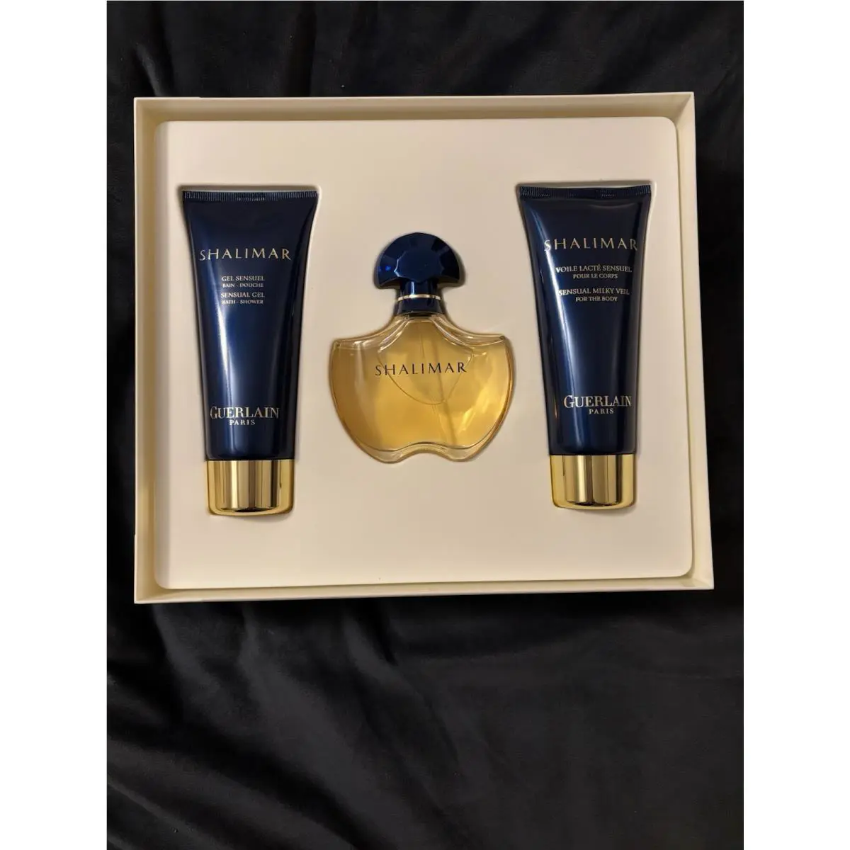 Shalimar Guerlain 2004 Box Set Of 3 Edt Spray 1.7 Oz Milky Veil 3.4 Oz Gel Paris
