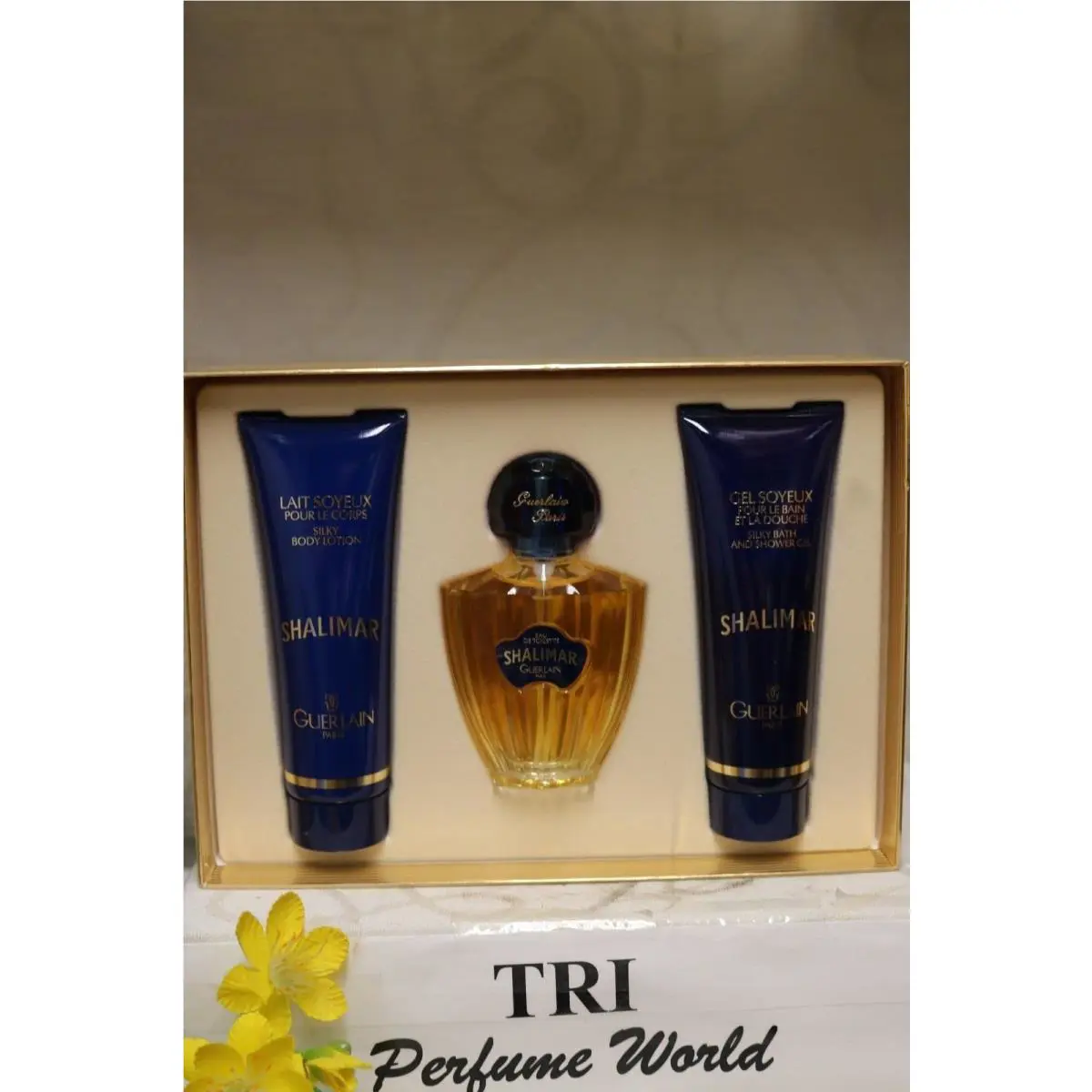 Shalimar by Guerlain Set: Edt 1.7 Spray + Silky Body Lotion 2.5 + Shower Gel 2.5