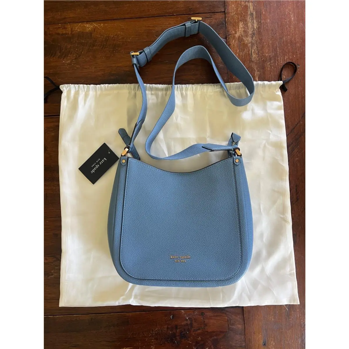 Kate Spade Roulette Medium Messenger Manta Blue Pebbled Leather Bag Purse