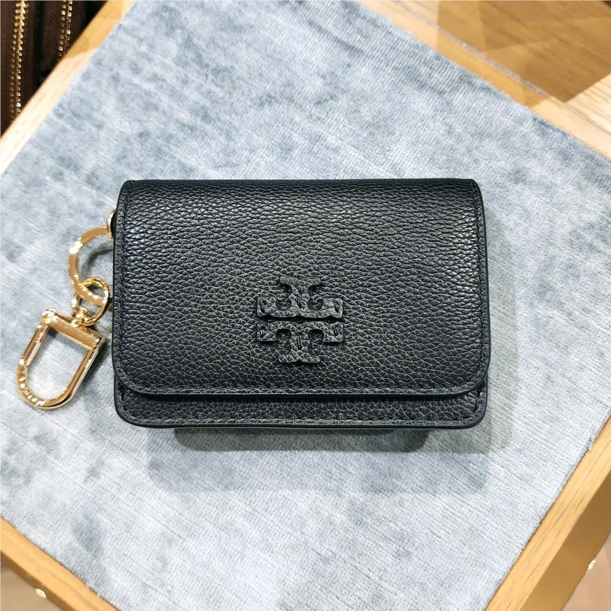Latest Tory Burch Thea Black Flap Card Case Key Ring Coin Pouch Wallet 169969