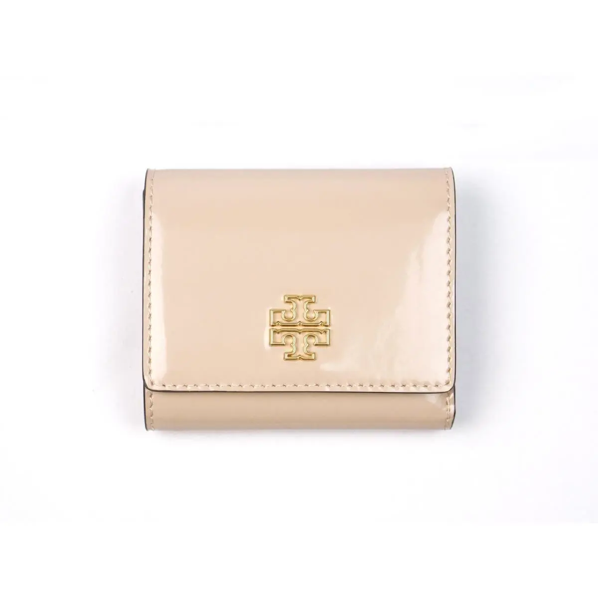 Tory Burch Britten Devon Sand Patent Leather Tri-fold Compact Wallet 159434