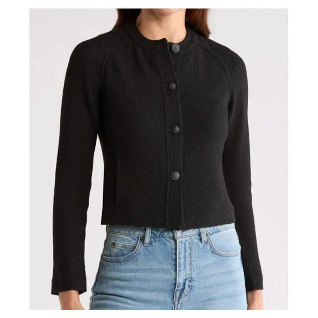 Nwt- Rag Bone `carol` Textured Woven Sweater-jacket Black - Size 14