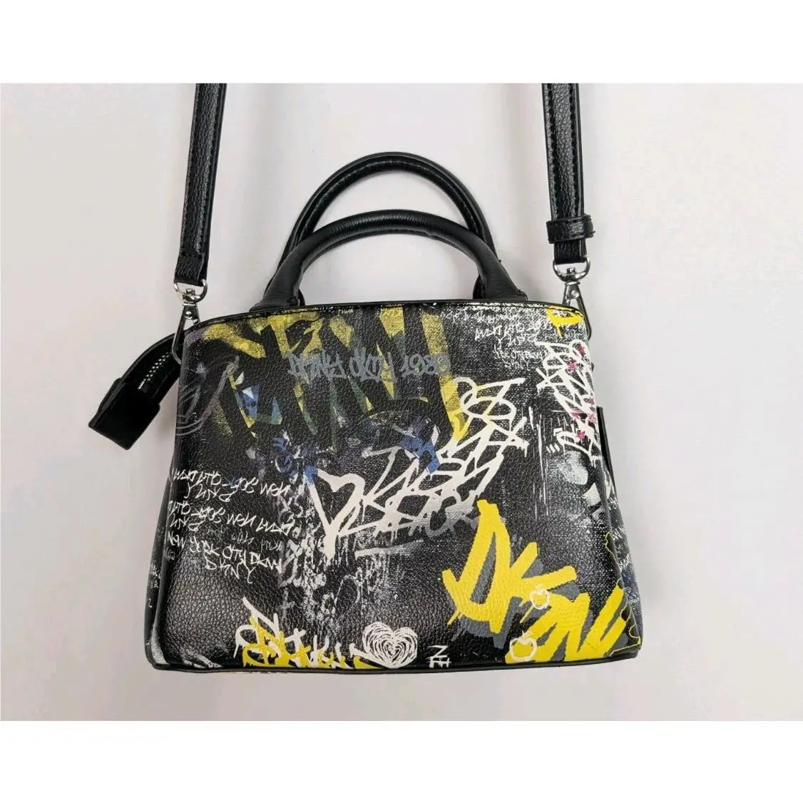 Dkny Bryant Park TZ Graffiti Double Zip Crossbody Bag Black