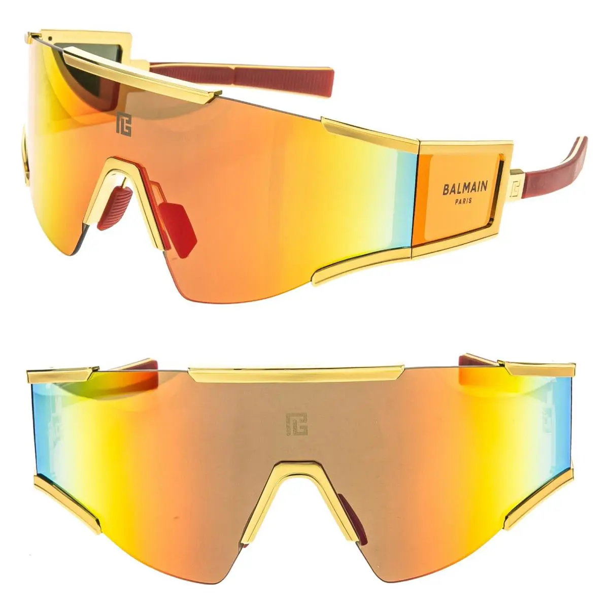 Balmain Fleche BY Akoni BPS138 Titanium Gold Red Mirror Wrap Bps 138C Sunglasses