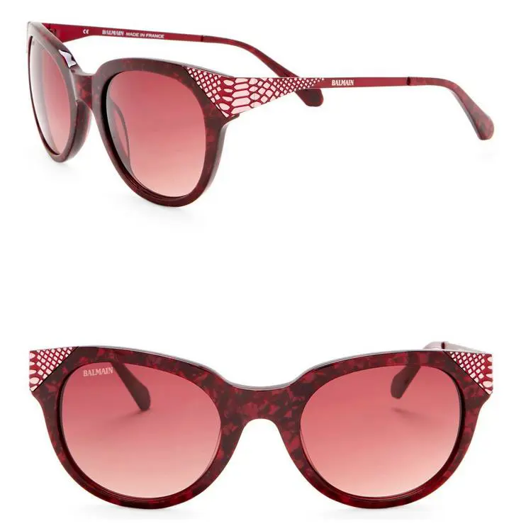 France 53mm Round Sunglasses BL2082B03 Burgundy by Balmain