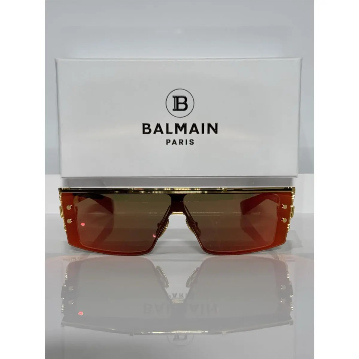 Balmain Wonder Boy Iii BPS-127C-145 Yellow Gold Titanium Red Shield Sunglasses
