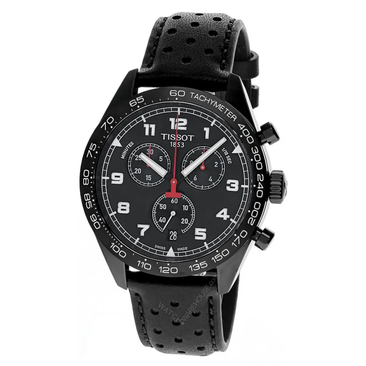 Tissot Prs Chrono 45mm Black Dial Leather Men`s Watch T131.617.36.052.00 - Dial: Black, Band: Black, Bezel: Black