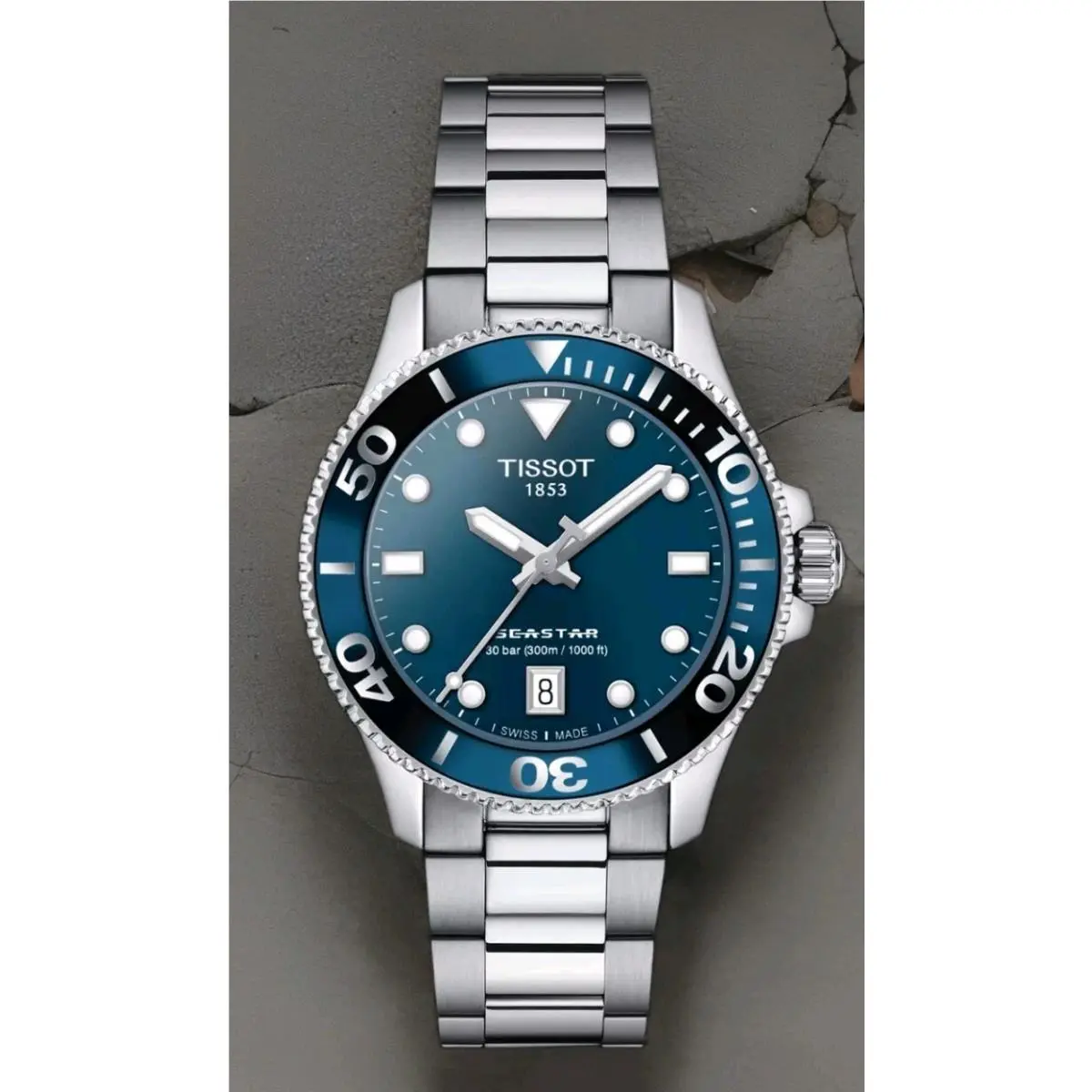 Tissot Seastar 1000 36 MM Blue Dial Quartz SS Watch T120.210.11.041.00 - Dial: Blue, Band: Silver, Bezel: Blue