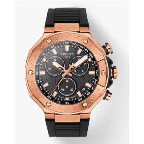 Tissot T-race Chronograph Black/rose Gold Quartz Men`s Watch T1414173705100