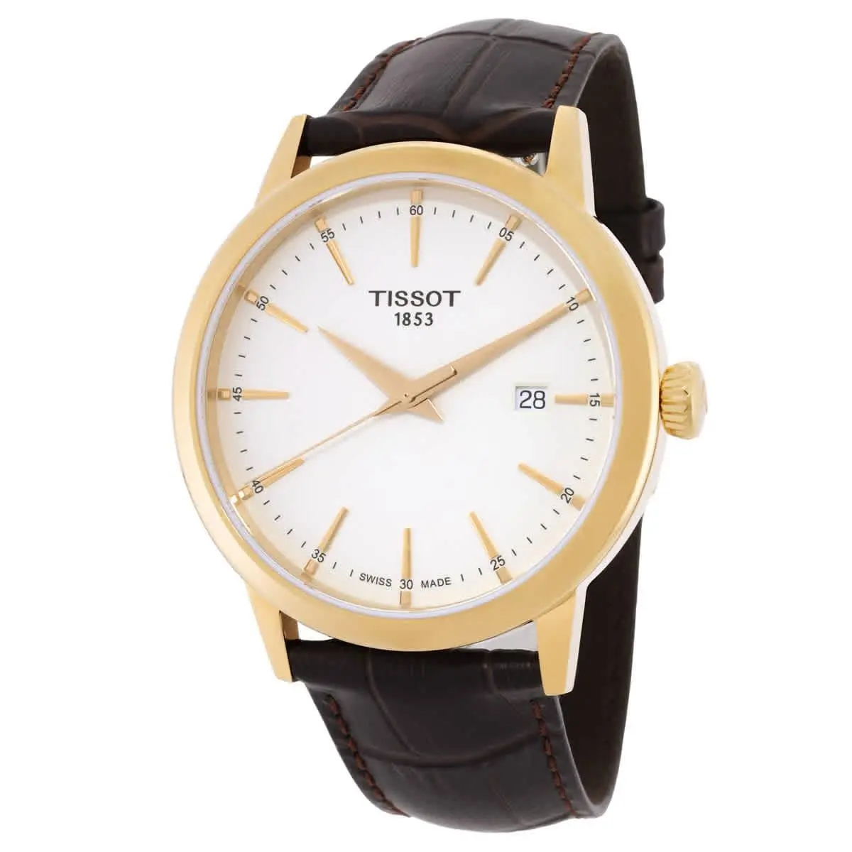 Tissot Classic Dream Quartz Ivory Dial Watch T1294103626100 - Dial: Ivory, Band: Brown, Bezel: Gold