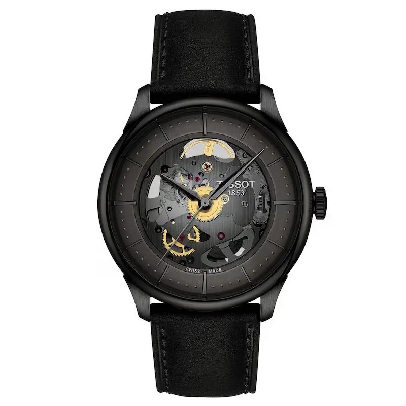 Tissot Chemin Des Tourelles 39mm Skeleton Black Pvd Men`s Watch T1398363644100