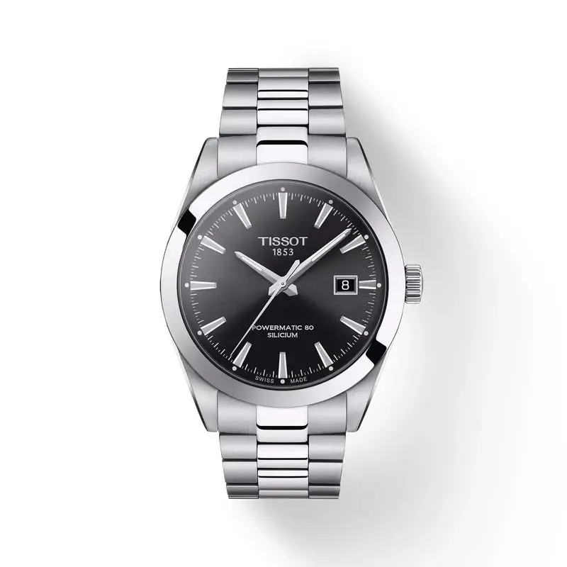 Tissot Gentleman Powermatic 80 Silicium Black Dial Watch T127.407.11.051.00 - Dial: Black, Band: Silver, Bezel: Silver