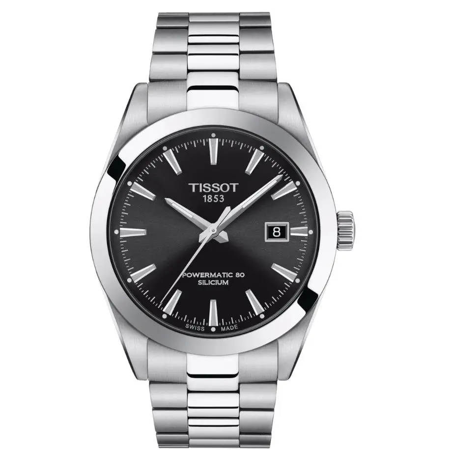 Tissot Gentleman Powermatic 80 Silicium Black Dial Watch T127.407.11.051.00 - Dial: Black, Band: Silver, Bezel: Silver