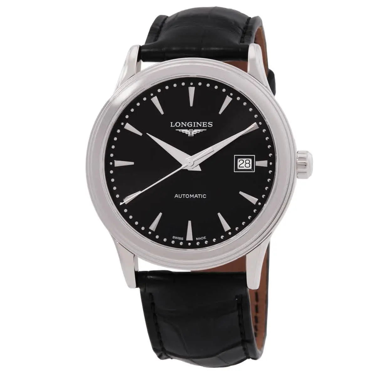 Longines Flagship Automatic Black Dial Men`s Watch L4.984.4.59.2 - Dial: Black, Band: Black, Bezel: Silver-tone