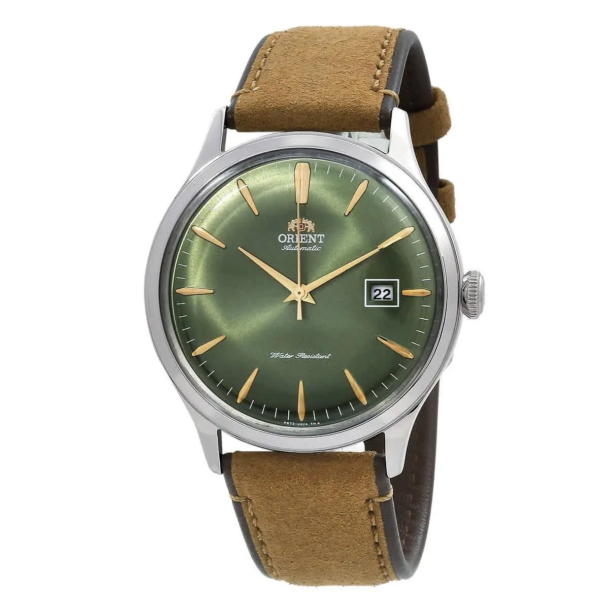 Orient Automatic Green Dial Men`s Watch RA-AC0P01E - Dial: Green, Band: Brown, Bezel: Silver-tone