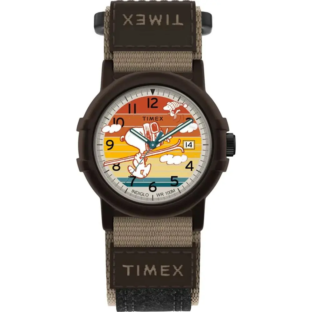 Timex TW4B34900 Peanuts Weekender Tan Slip Thru Fabric Watch Date - Band: Beige