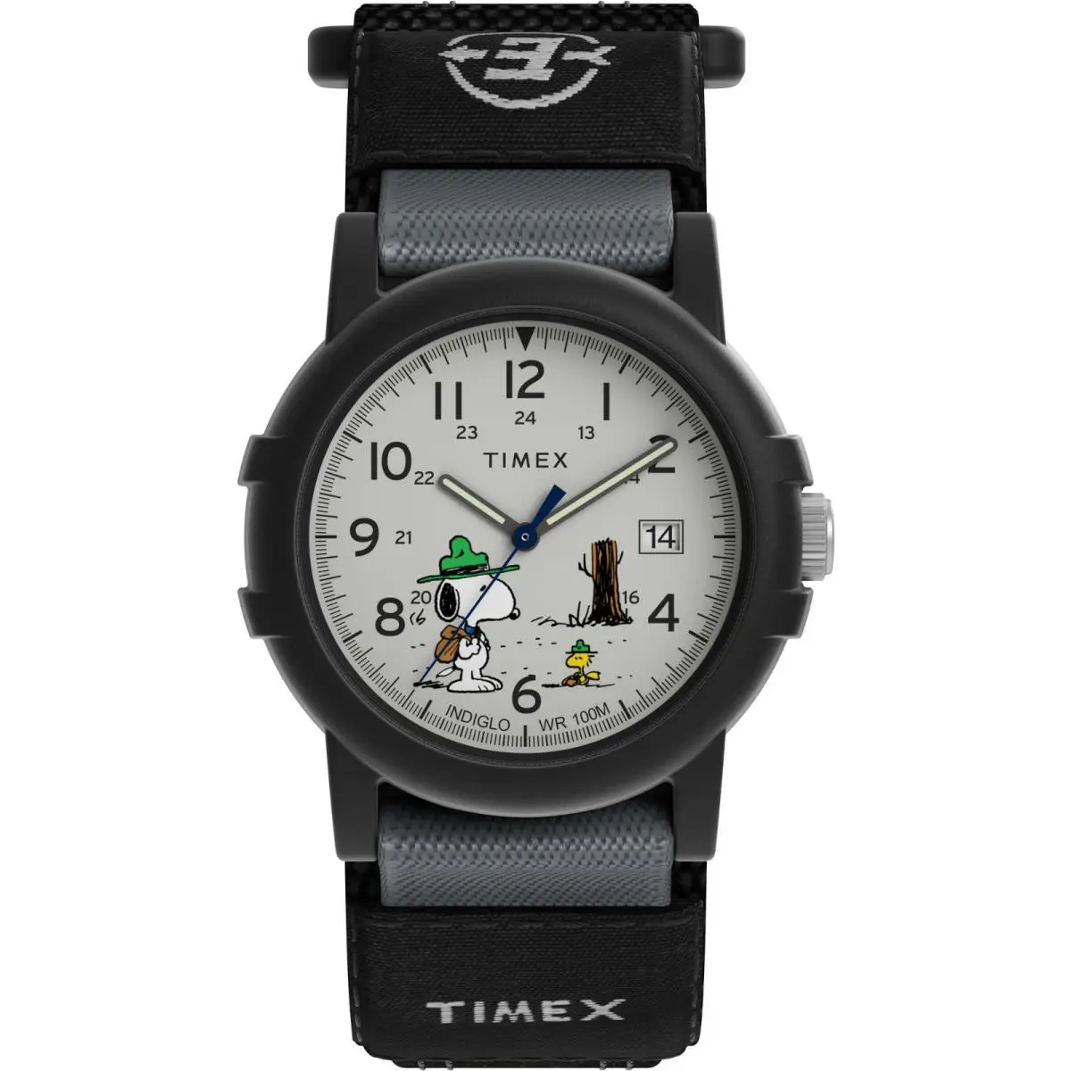 Timex TW4B29100 Peanuts Weekender Black Slip Thru Fabric Watch Date - Dial: White, Band: Black