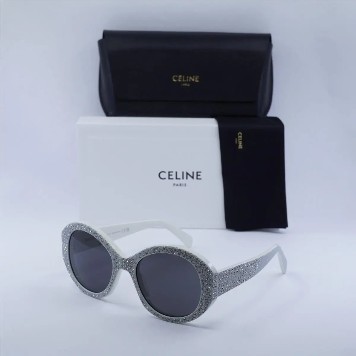 Celine CL4240IS 25A Shiny Ivory with Silver Studs Embellishment/smoke