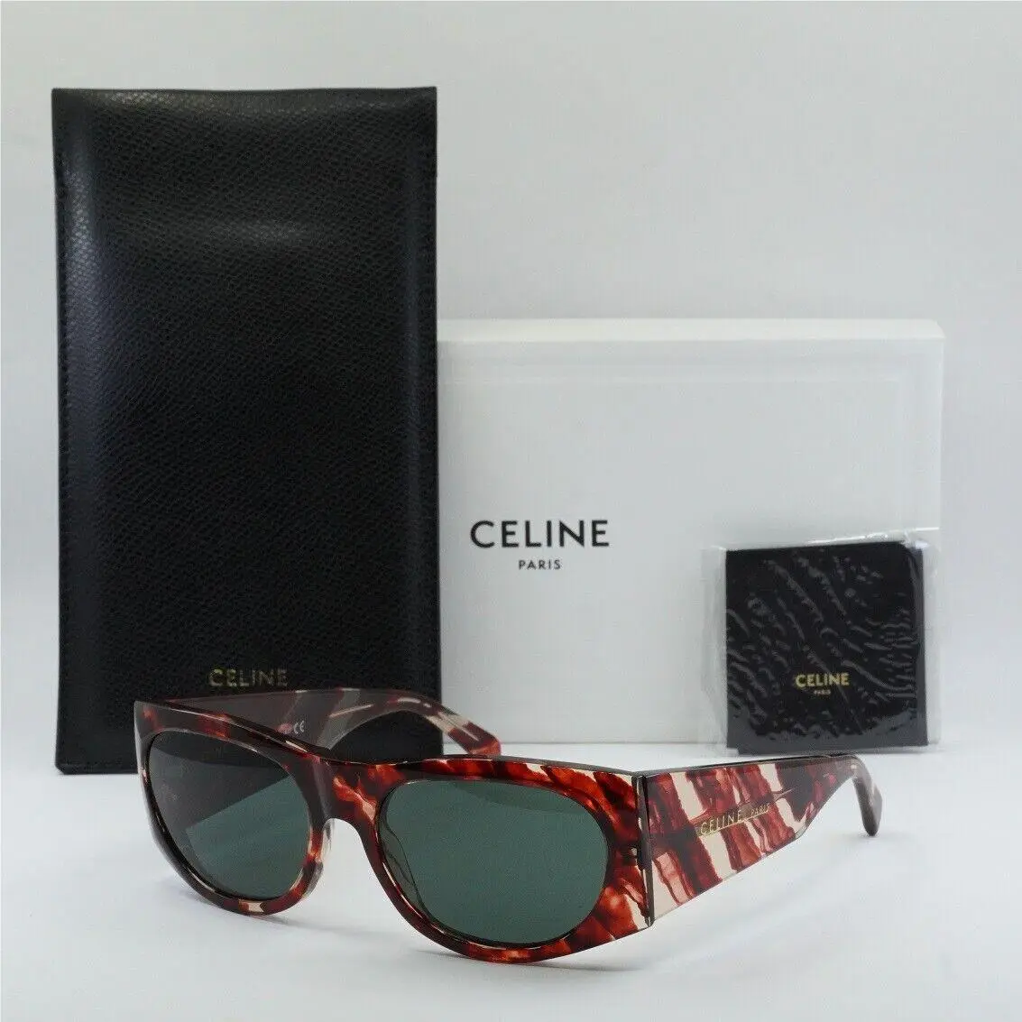 Celine CL40029I 54N Red Havana/green 59-19-140 Sunglasses