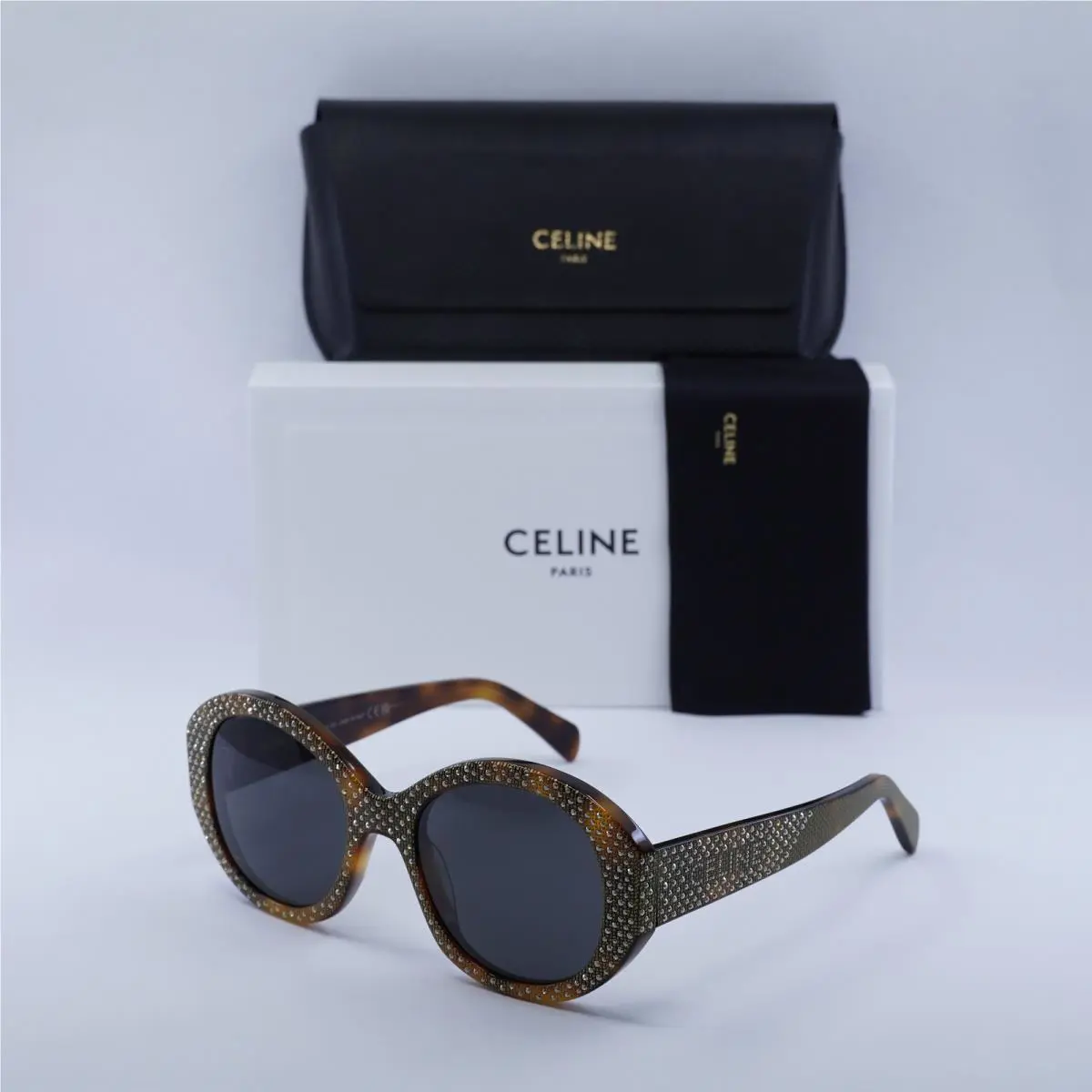 Celine CL4240IS 53A Shiny Havana with Gold Studs Embellishment/smoke