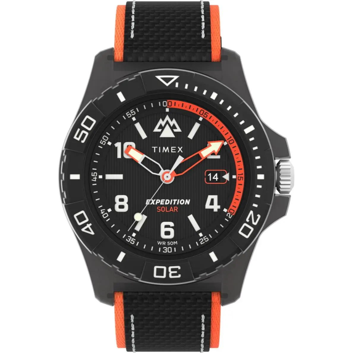 Timex Expedition Freedive Ocean Tide Solar 46mm Black Rugged Watch TW2V66100 - Dial: Black, Orange, Band: Black, Orange, Bezel: Black
