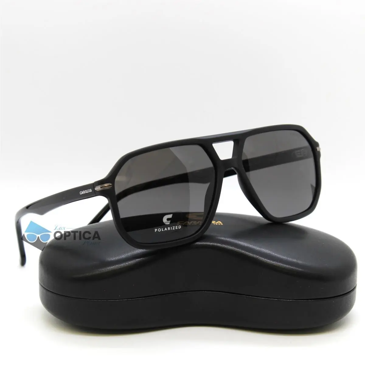 Carrera 302/S Grey Polarized Hexagon Sunglasses Matte Black Frame 003