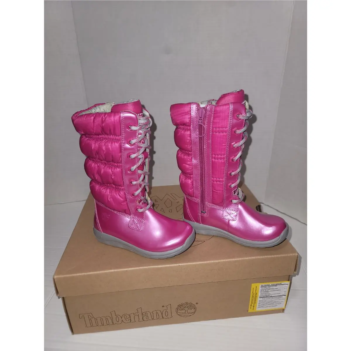 Timberland Girls Pink Lace Up Snow Boots Side Zip Leather Winter Size 9C