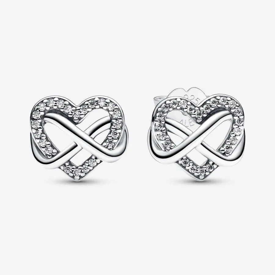 Pandora Sparkling Infinity Heart Stud Earrings Sterling Silver Women`s Jewelry