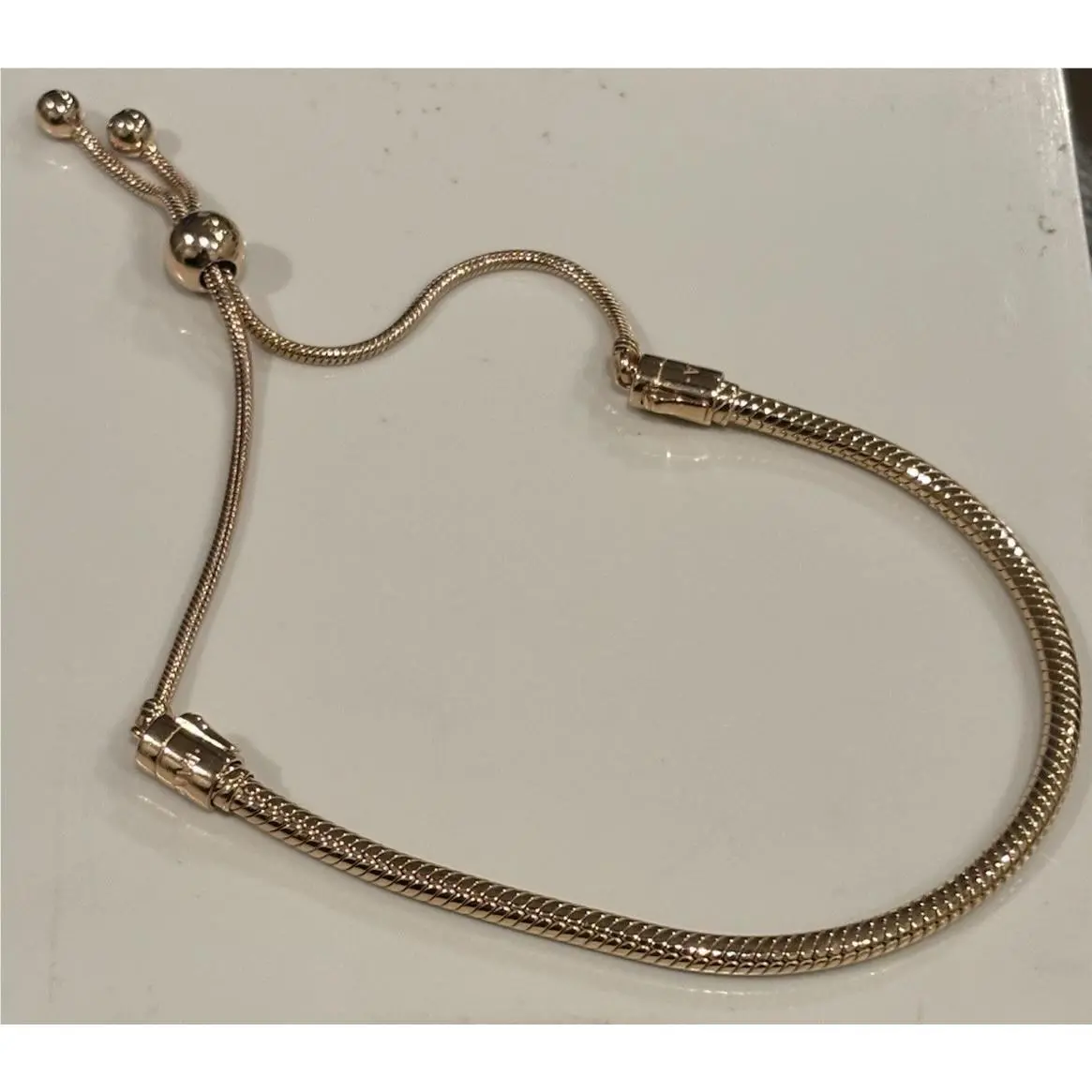 Pandora Moments Snake Chain Slider Bracelet 14k Rose Gold Plating 587125cz
