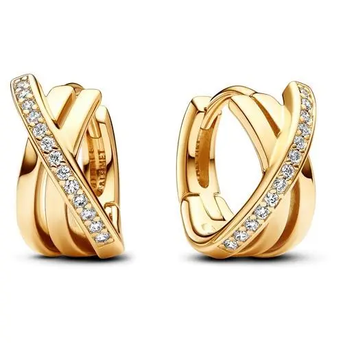 Crossover Pave Hoop Earrings Gold Plated Clear CZ 263150C01 by Pandora