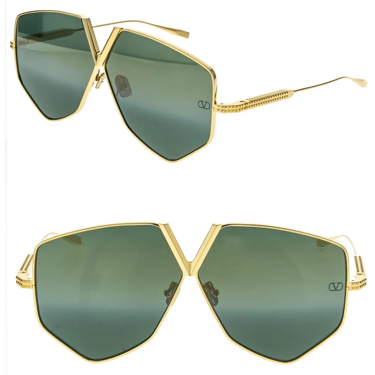 Valentino V Hexagon VLS115 Gold Titanium Green Mask Vls 115B Rock Stud Sunglass